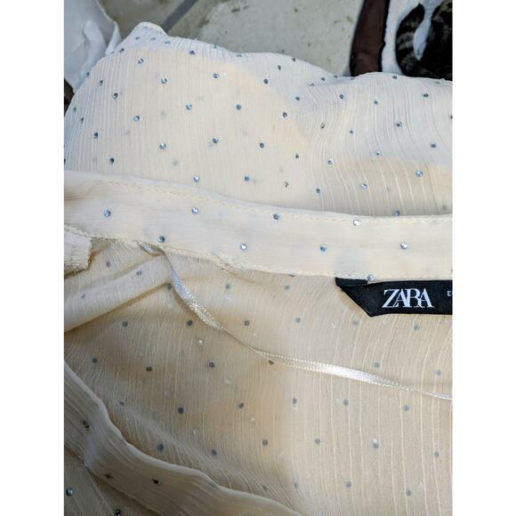 Zara Sheer Beige Chiffon Metallic Dot Blouse Size S - Picture 7 of 7